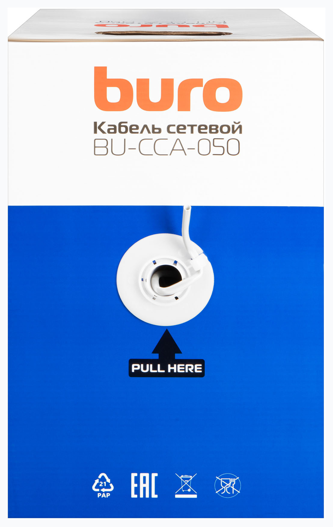 Кабель сетевой Buro BU-CCA-050 UTP 4 пары cat.5E solid 0.50мм CCA 305м серый