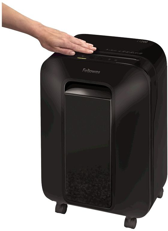 Шредер Fellowes PowerShred LX200 черный (секр.P-4) фрагменты 12лист. 22лтр. скрепки скобы пл.карты
