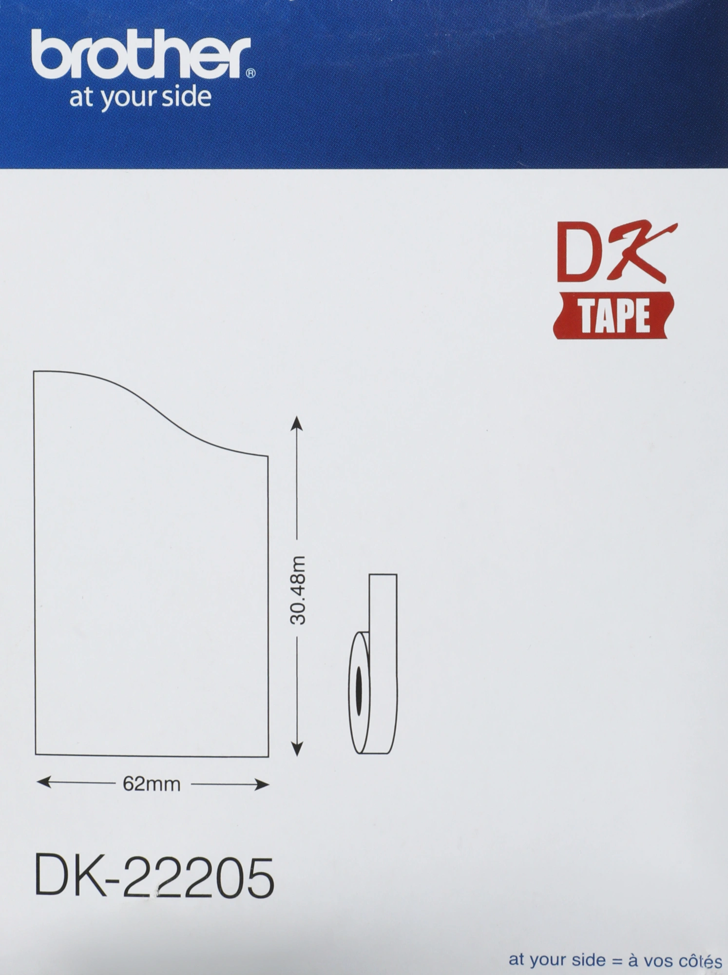 Картридж ленточный Brother DK22205 черный на белом 62x30.48 для Brother QL-570