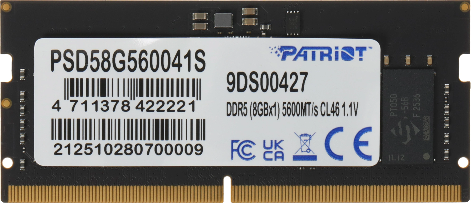 Память DDR5 8GB 5600MHz Patriot PSD58G560041S Signature Line RTL PC5-44800 CL46 SO-DIMM 262-pin 1.1В single rank Ret