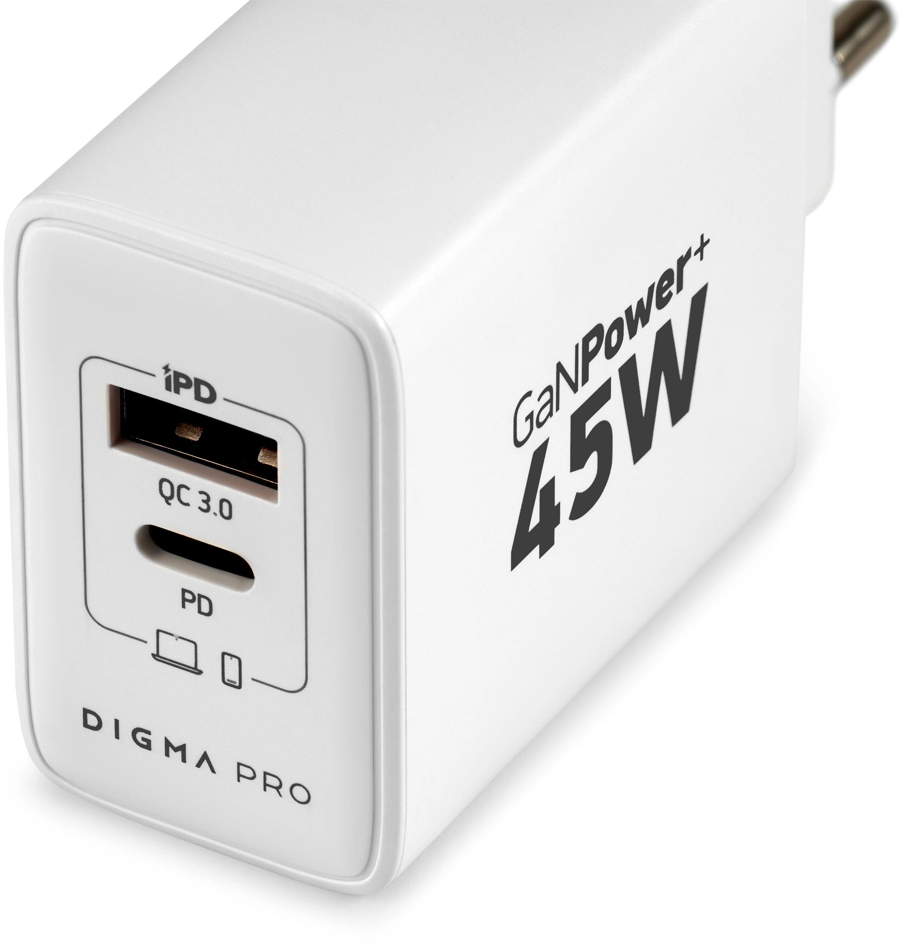 Сетевое зар./устр. Digma Pro DPW4A 45W 3A (PD+QC) USB-C/USB-A универсальное белый (DPW4A5GX11WH)