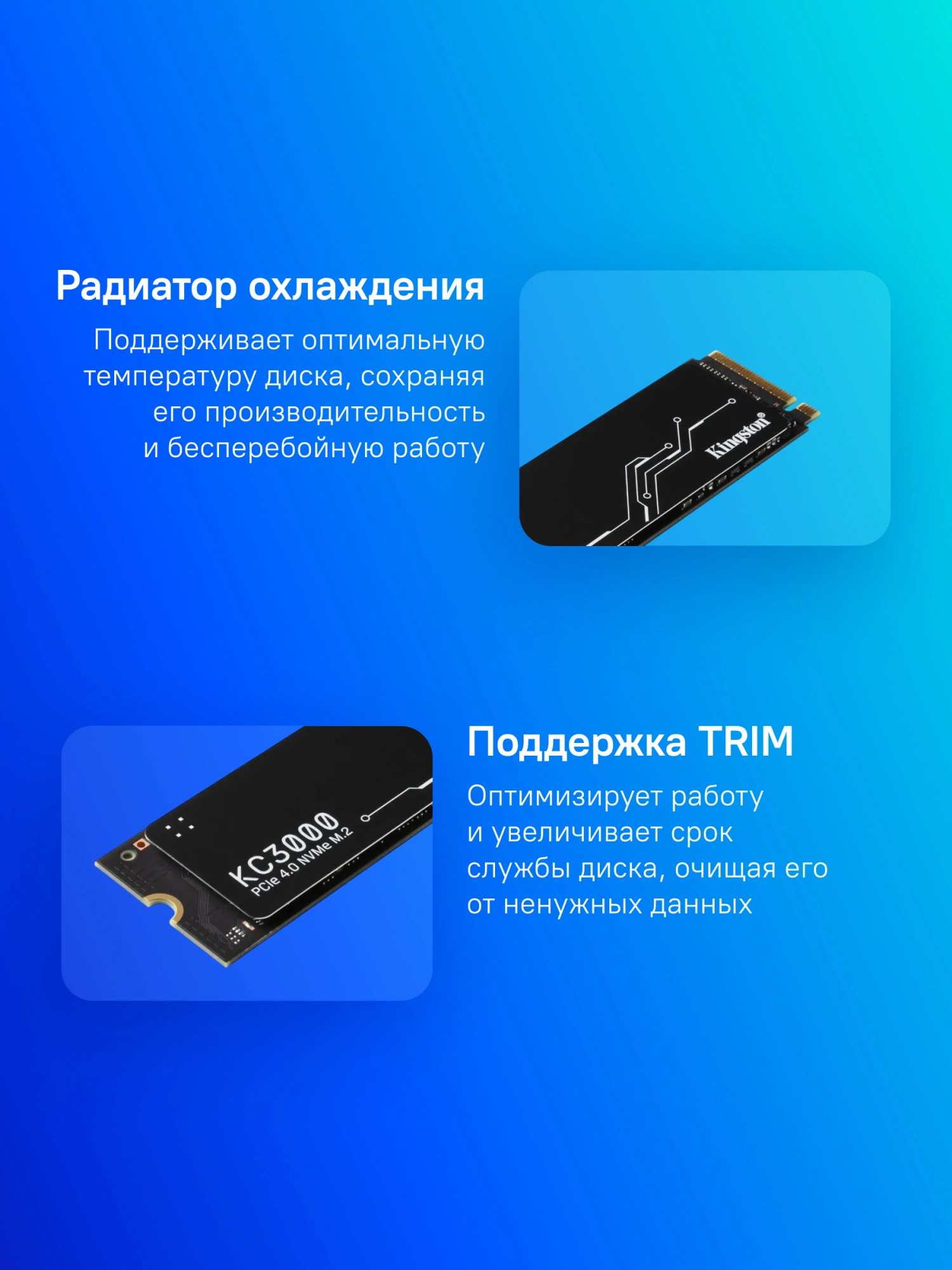 Накопитель SSD Kingston PCIe 4.0 x4 1TB SKC3000S/1024G KC3000 M.2 2280