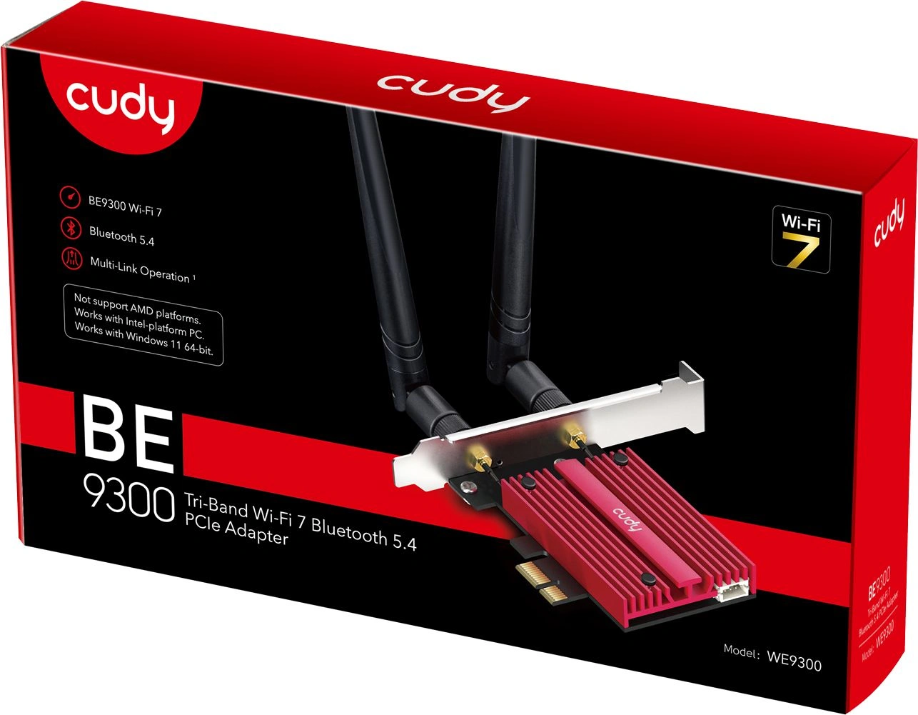 Сетевая карта Wi-Fi + Bluetooth Cudy WE9300 BE9300 PCI Express x1 (ант.внеш.съем) 2ант.