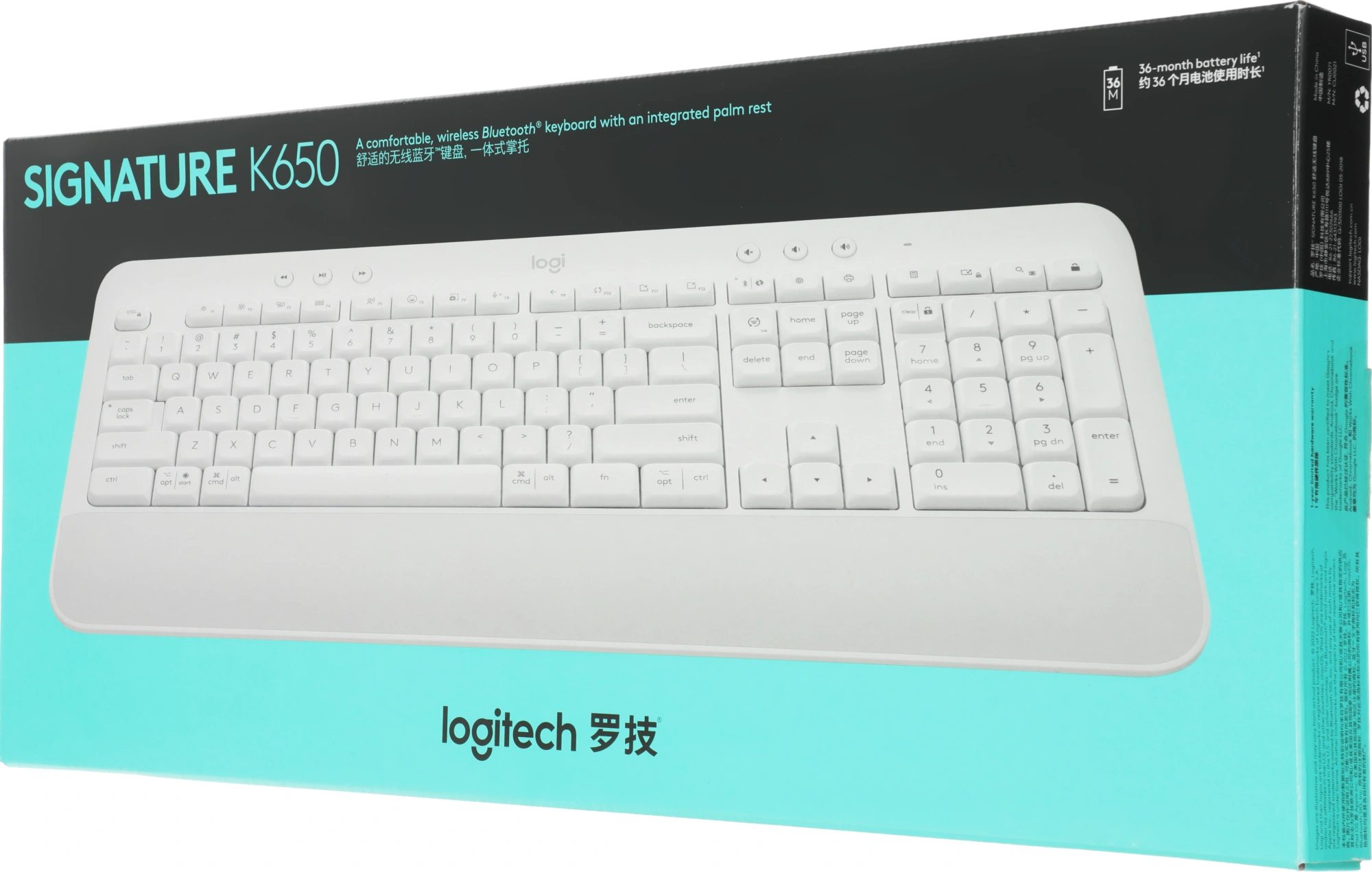 Клавиатура Logitech K650 белый USB беспроводная BT/Radio Multimedia (подставка для запястий) (920-010986)
