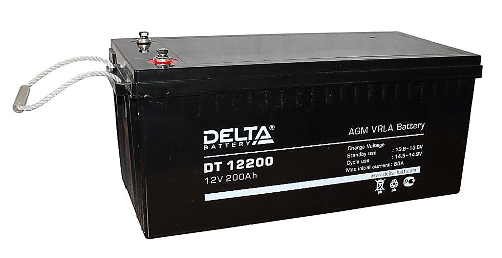 DT 12200 - Аккумулятор Delta герметичный свинцово-кислотный, 12В/200Ач, клеммы под болт 8 мм