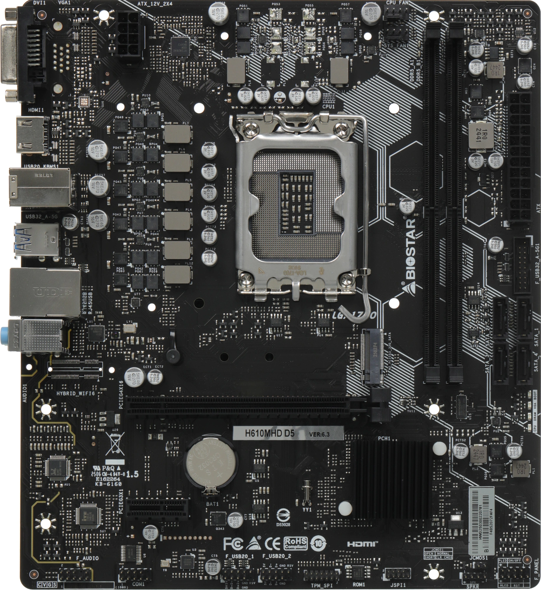 Материнская плата Biostar H610MHD D5 Soc-1700 Intel H610 2xDDR5 mATX AC`97 8ch(7.1) GbLAN+DVI+HDMI