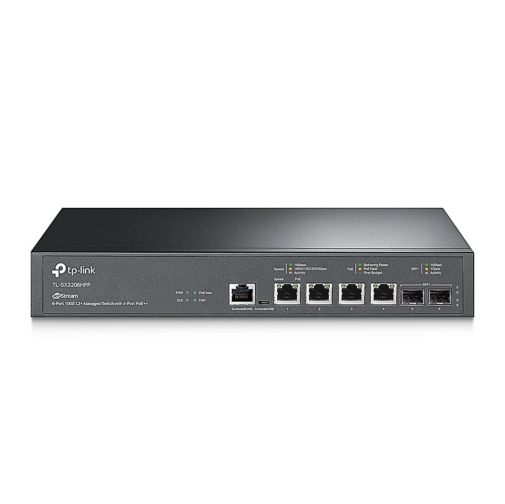 TL-SX3206HPP - Коммутатор управляемый TP-Link JetStream уровня 2+, 4 порта PoE++ 10 Гбит/с и 2 порта SFP+ 10 Гбит/с