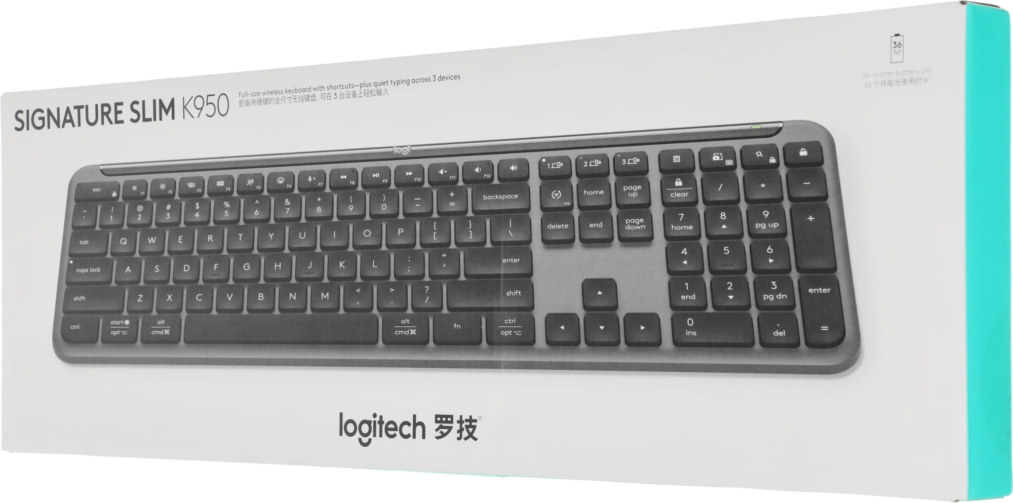 Клавиатура Logitech K950 черный USB беспроводная BT/Radio slim (920-012434)