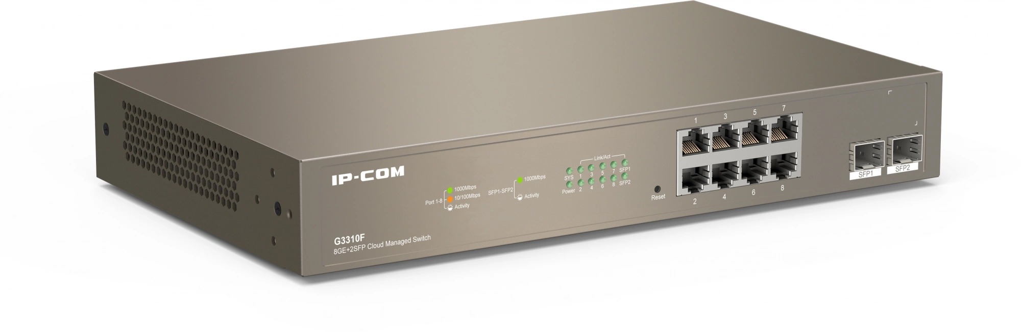 Коммутатор IP-Com G3310F (L2) 8x1Гбит/с 2xКомбо(1000BASE-T/SFP) 2SFP управляемый