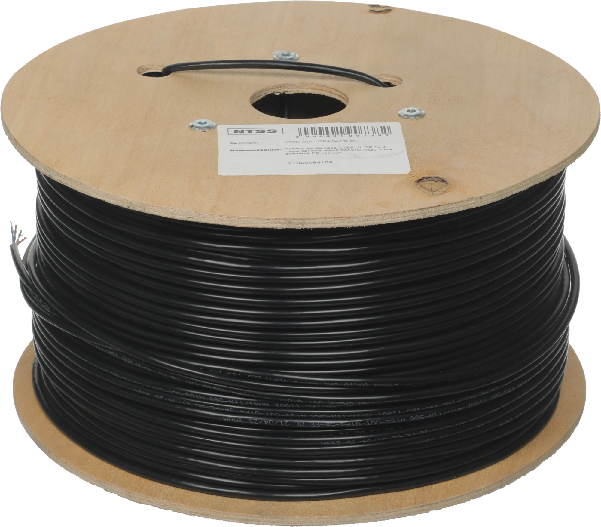Кабель информационный NTSS NTSS-OUT-UTP4-5Е-PE-BL кат.5E UTP 4 пары 24AWG PE внешний 305м черный