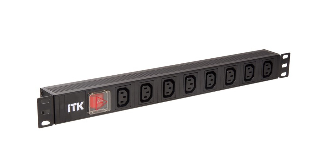 PH12-8C133 - ITK PDU 8 розеток C13, с LED выкл, 1U, вх. C14, без шнура