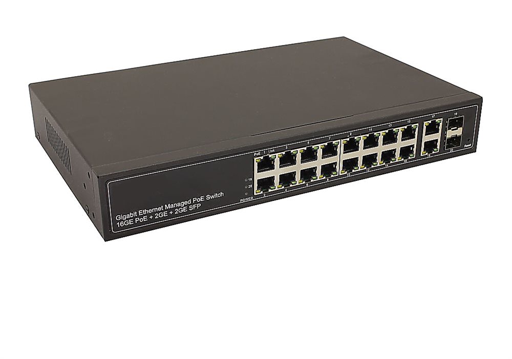 NS-SW-16G4G-PL - Управляемый L2 Коммутатор PoE NST Gigabit Ethernet. Порты: 16 x GE (10/100/1000 Base-T) с поддержкой PoE (IEEE 802.3af/at), 2 x GE (10/100/1000 Base-T) Uplink, 2 x GE SFP Uplink. Мощность PoE на порт - до 30W. Суммарная мощность PoE до 30