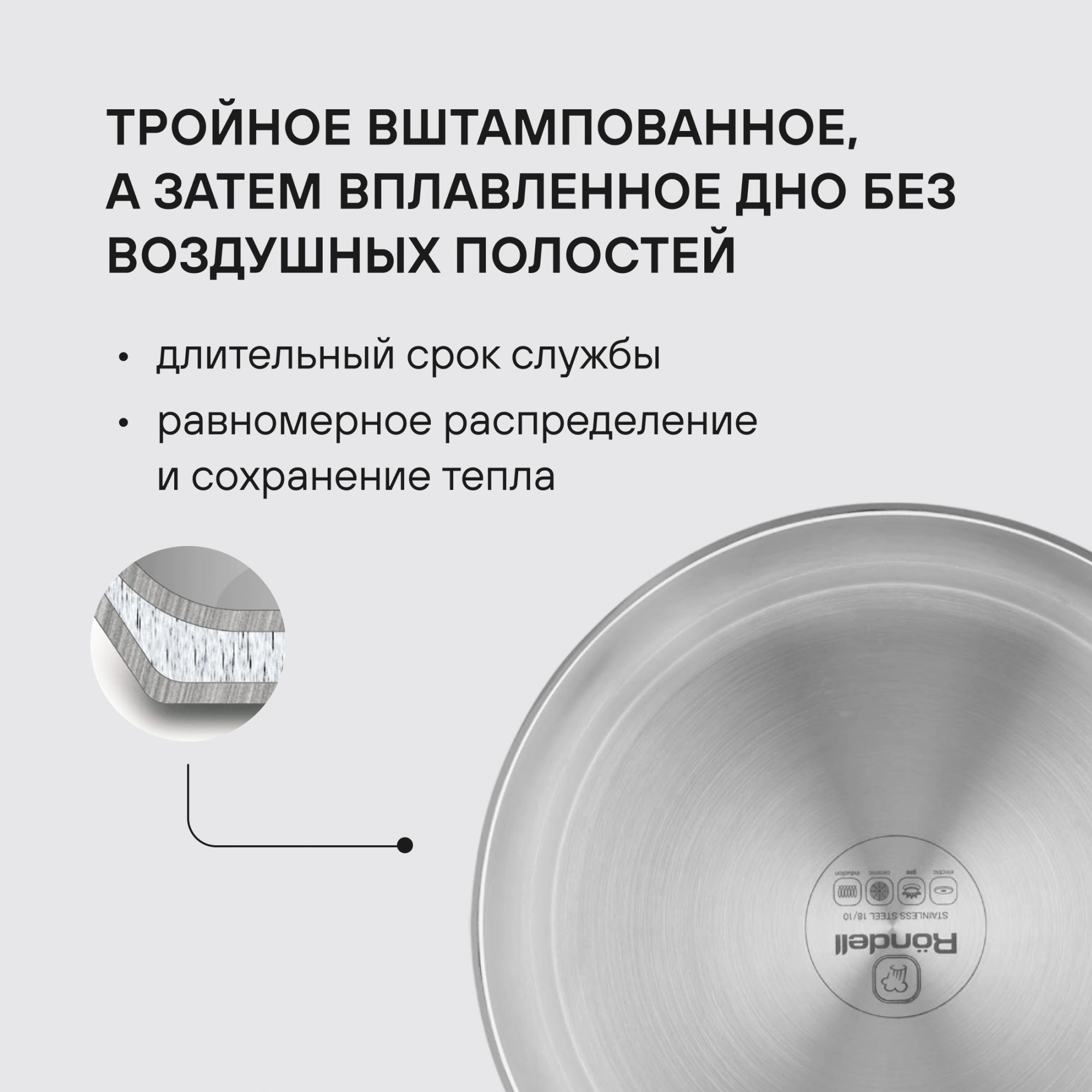 Сковорода Rondell Prime RDS-1678 круглая 28см покрытие: Eclipse ручка несъемная (без крышки) стальной