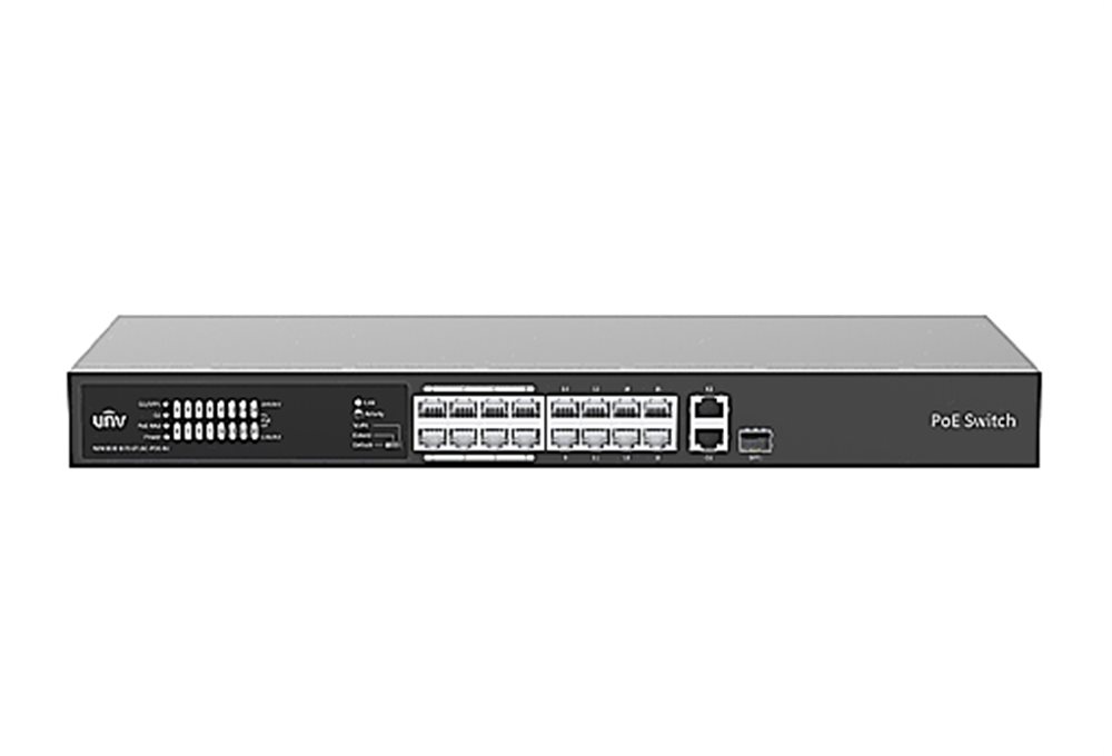 NSW2020-16T1GT1GC-POE-IN - 16 сетевых POE портов 100Mbps (RJ45), 1х1000Mbps порт, 1х1000Mbps комбинированный порт