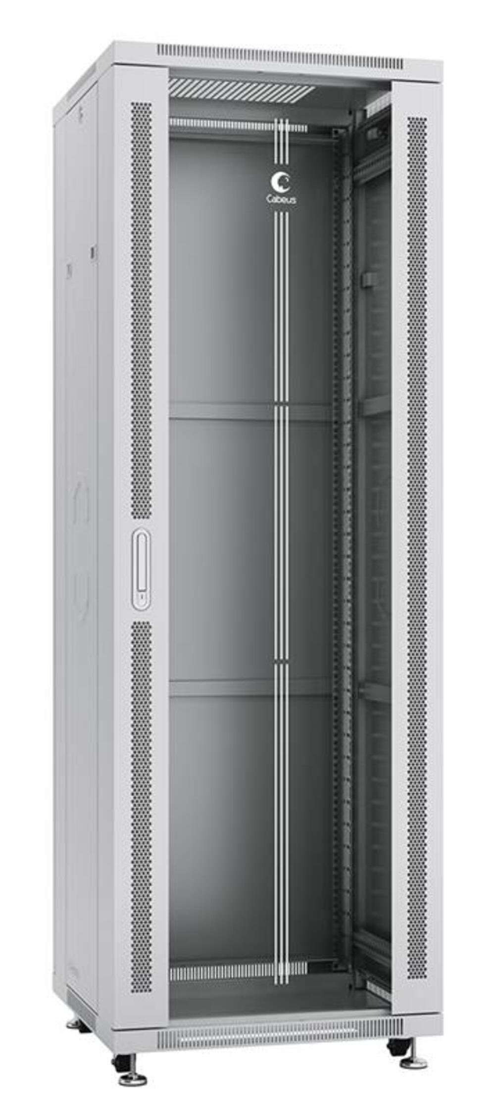 Cabeus SH-05C-37U60/80 - Шкаф монтажный телекоммуникационный 19" напольный для распределительного и серверного оборудования 37U 600x800x1833mm (ШхГхВ) передняя стеклянная и задняя сплошная металлическая двери, ручка с замком, цвет серый (RAL 7035)