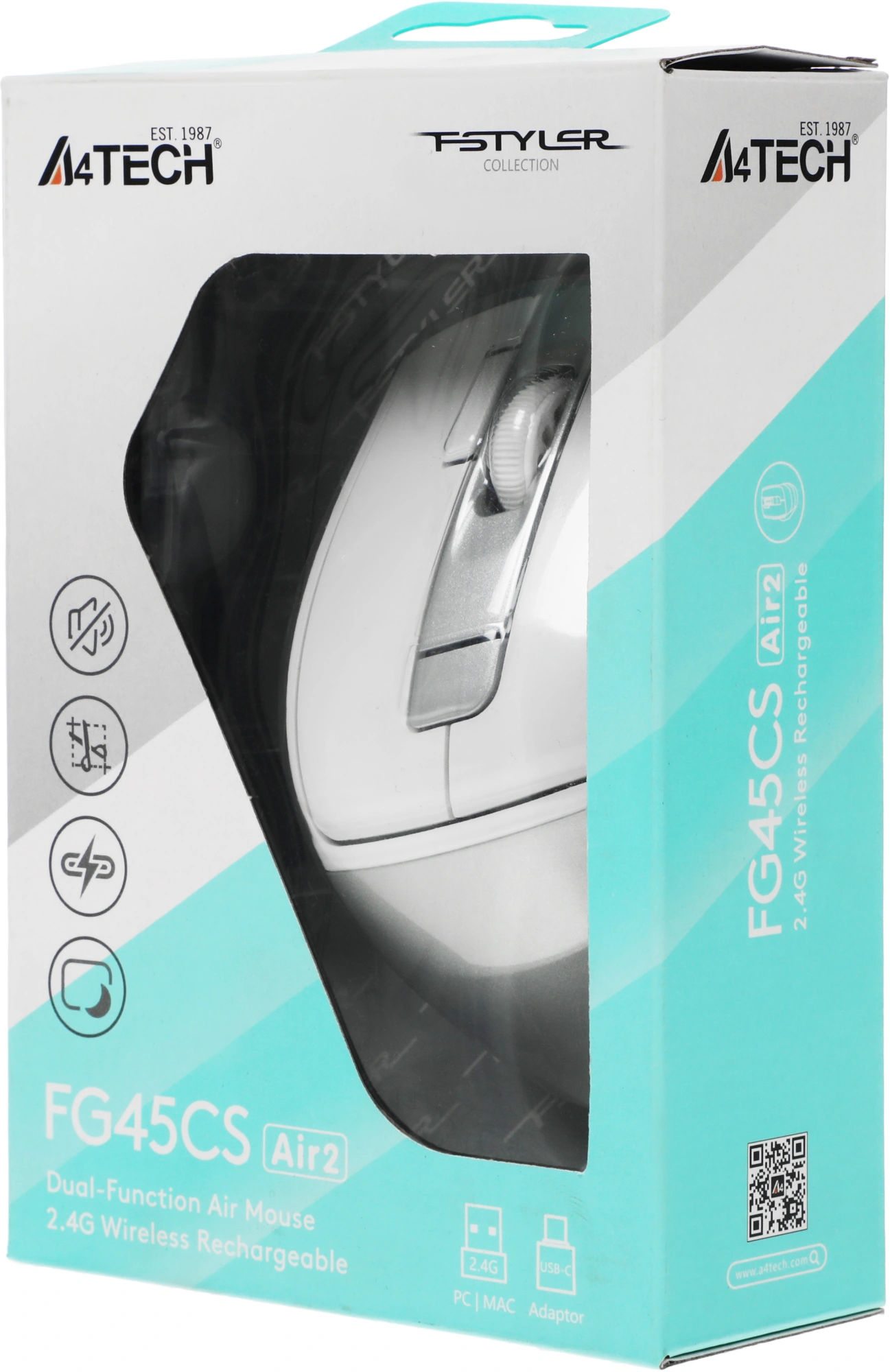 Мышь A4Tech Fstyler FG45CS Air2 белый/серебристый оптическая 2000dpi silent беспров. USB для ноутбука 7but (FG45CS AIR2 USB (SILVER WHITE))