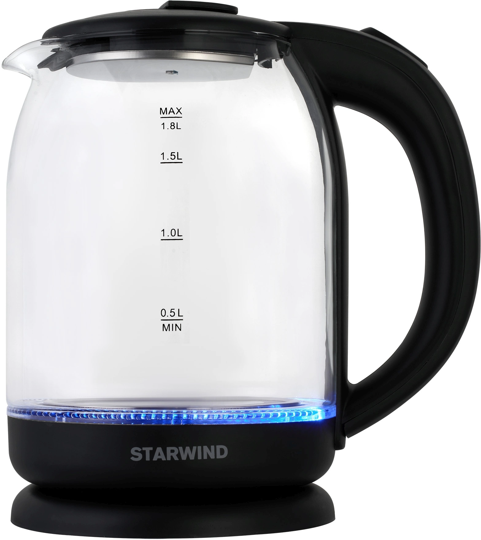 Чайник электрический Starwind SKG1779 1.8л. 1700Вт прозрачный/черный корпус: стекло