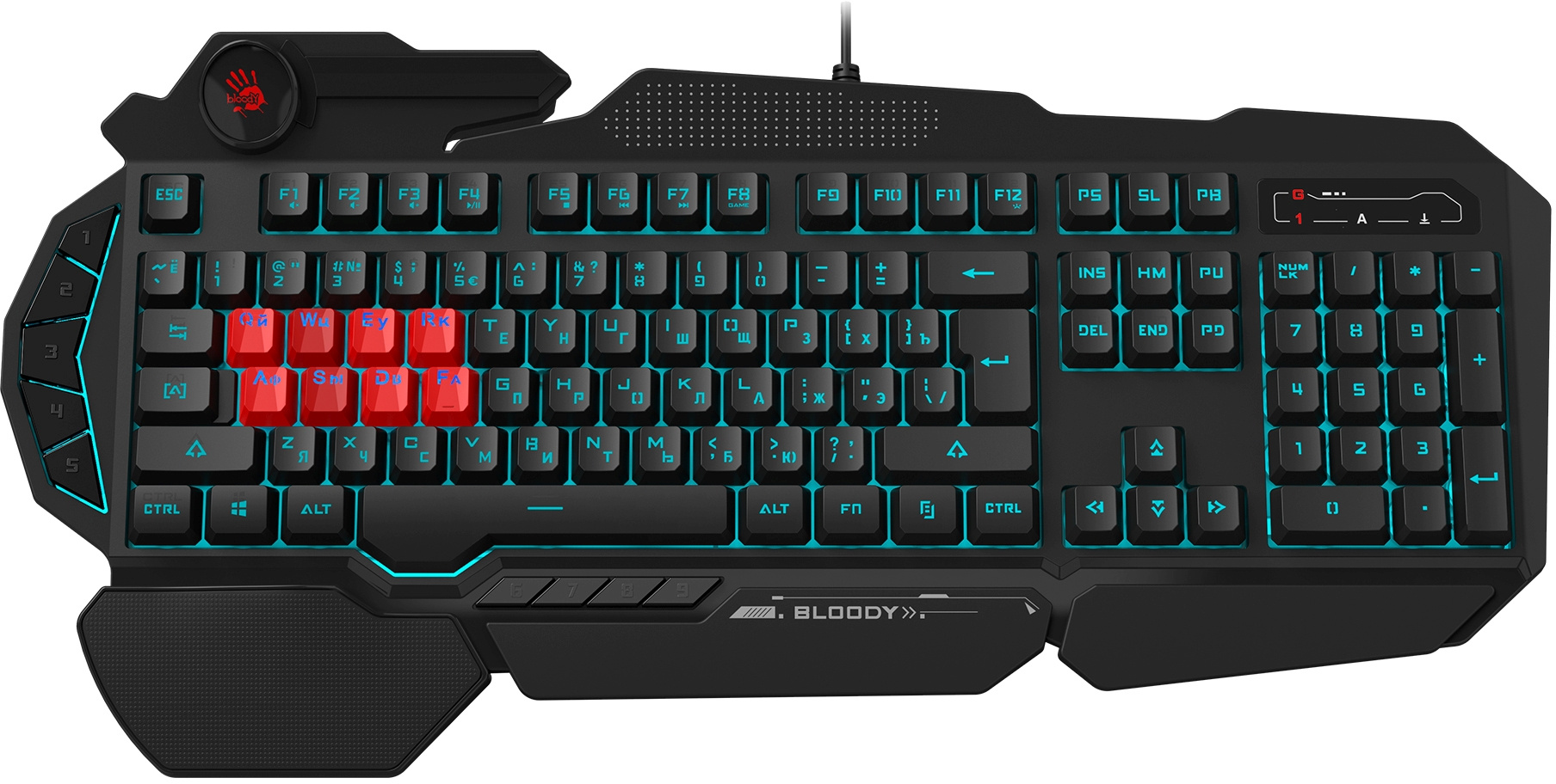 Клавиатура A4Tech B318 черный USB Multimedia for gamer LED (подставка для запястий) кабель 1.8м
