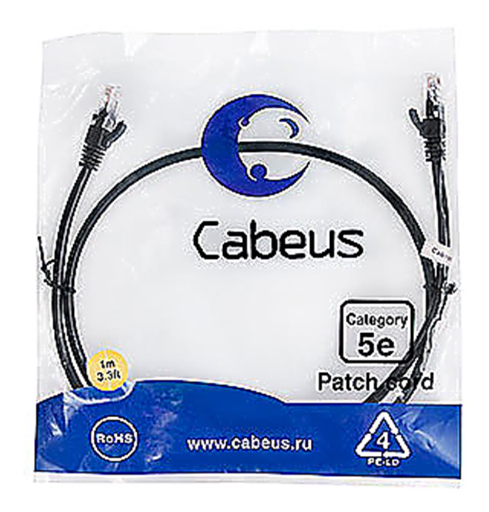 Cabeus PC-UTP-RJ45-Cat.5e-1m-BK Патч-корд U/UTP, категория 5е, 2xRJ45/8p8c, неэкранированный, черный, PVC, 1м Патч-корд U/UTP, категория 5е, 2xRJ45/8p8c, неэкранированный, черный, PVC, 1м
