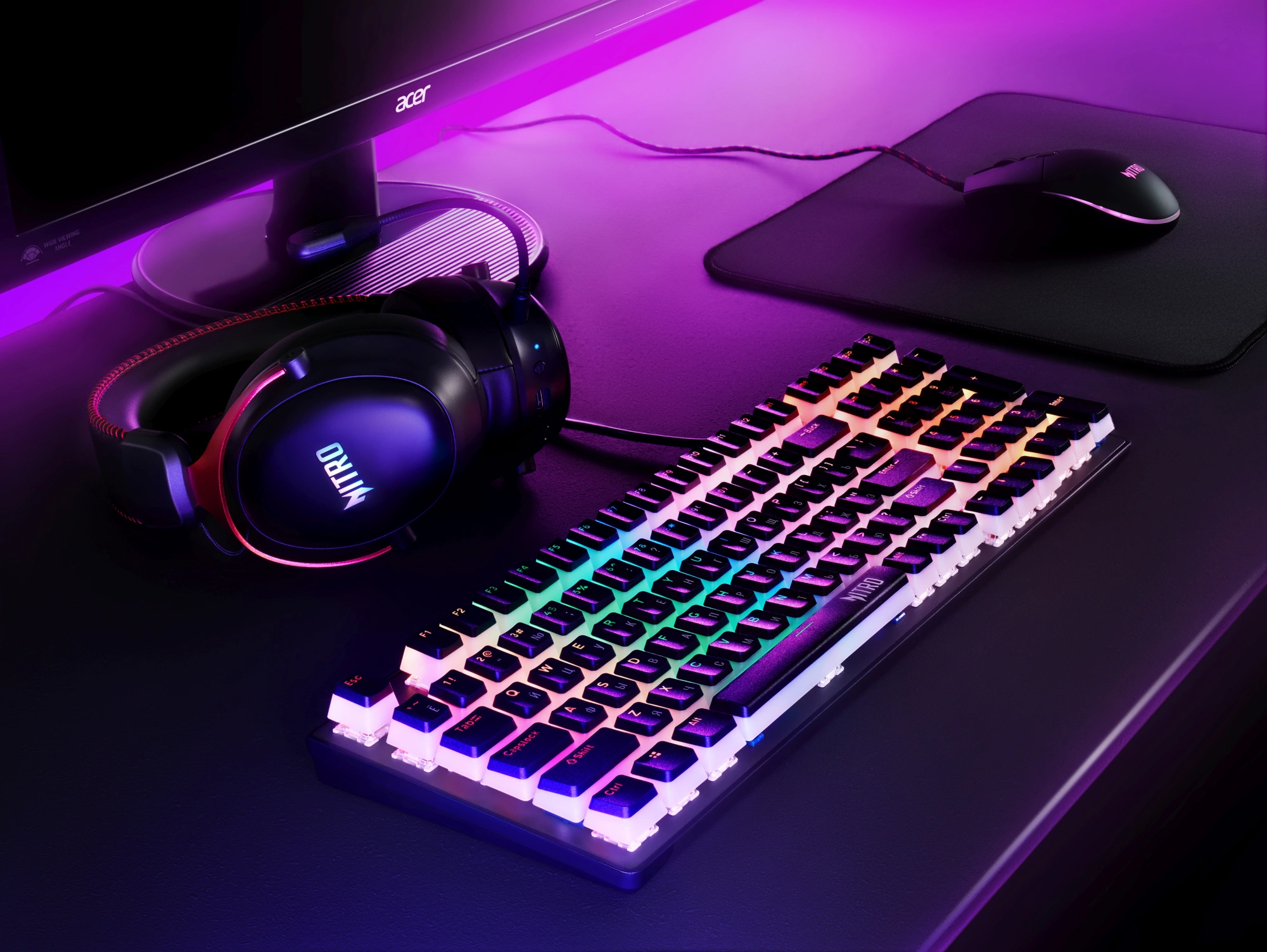 Клавиатура Acer OKW303 механическая черный/серый USB for gamer LED (ZL.KBDCC.01D) кабель 1.8м