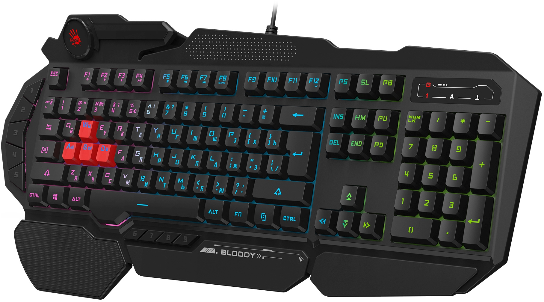 Клавиатура A4Tech B314 черный USB Multimedia for gamer LED (подставка для запястий) кабель 1.8м