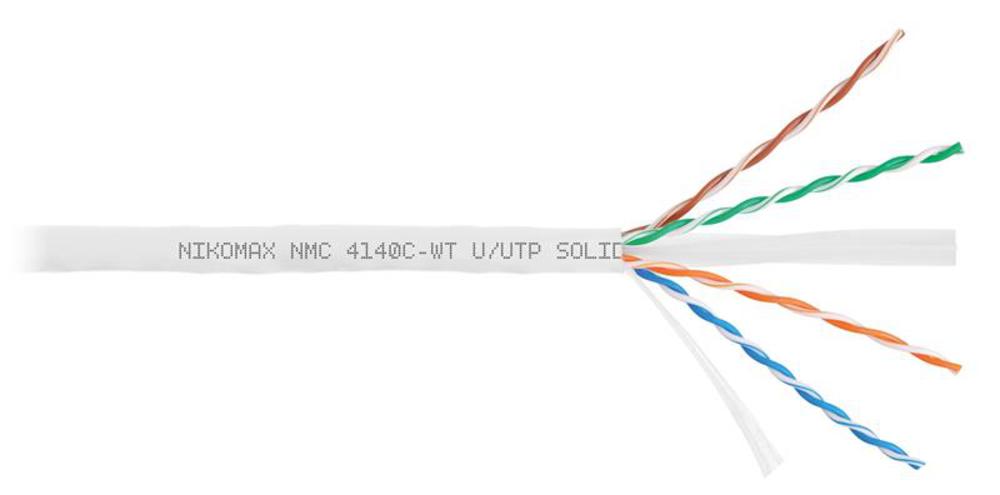 NMC 4140C-WT - Кабель U/UTP 4 пары, Кат.6 (Класс E), тест по ISO/IEC, 250МГц, одножильный, BC (чистая медь), 23AWG (0,55мм), полимерный материал нг(А)-HF, внутренний, белый, 305м - гарантия: 5 лет / 15 лет системная, NIKOMAX
