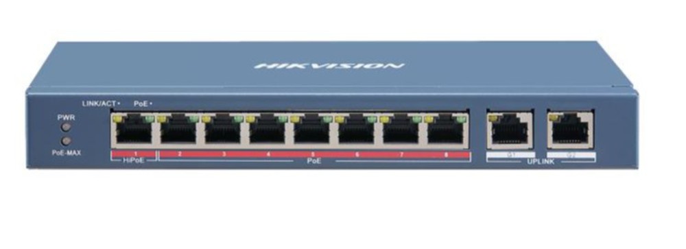 DS-3E0310HP-E(C) - Коммутатор неуправляемый, 8 портов RJ45 PoE 10/100 м, 2 гигабитных порта RJ45 uplink, 802.3af / at/ bt, порты 1-2 поддерживают Hi-PoE 90 Вт, бюджетная мощность PoE 110 Вт, Hikvision