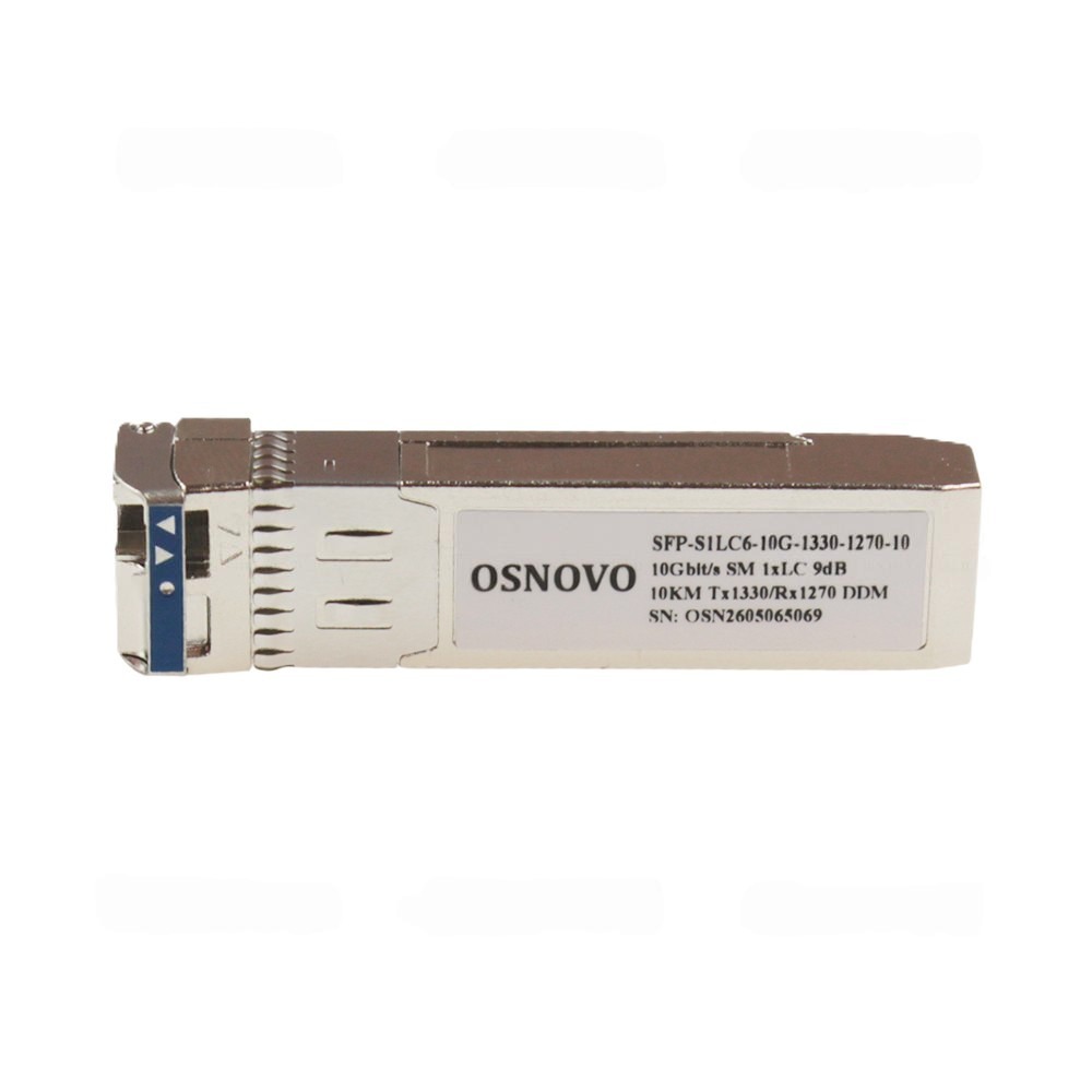 SFP-S1LC6-10G-1330-1270-10 - Оптический SFP модуль, OSNOVO. Одно волокно Single Mode. Скорость: до 10 Гбит/c. Тип разъема: LC. Оптический бюджет: 6,2 дБ. Расстояние передачи - до 10 км. Рабочая длина волны,нм - Tx:1270/Rx:1330. Поддержка DDM. Размеры (ШхВ