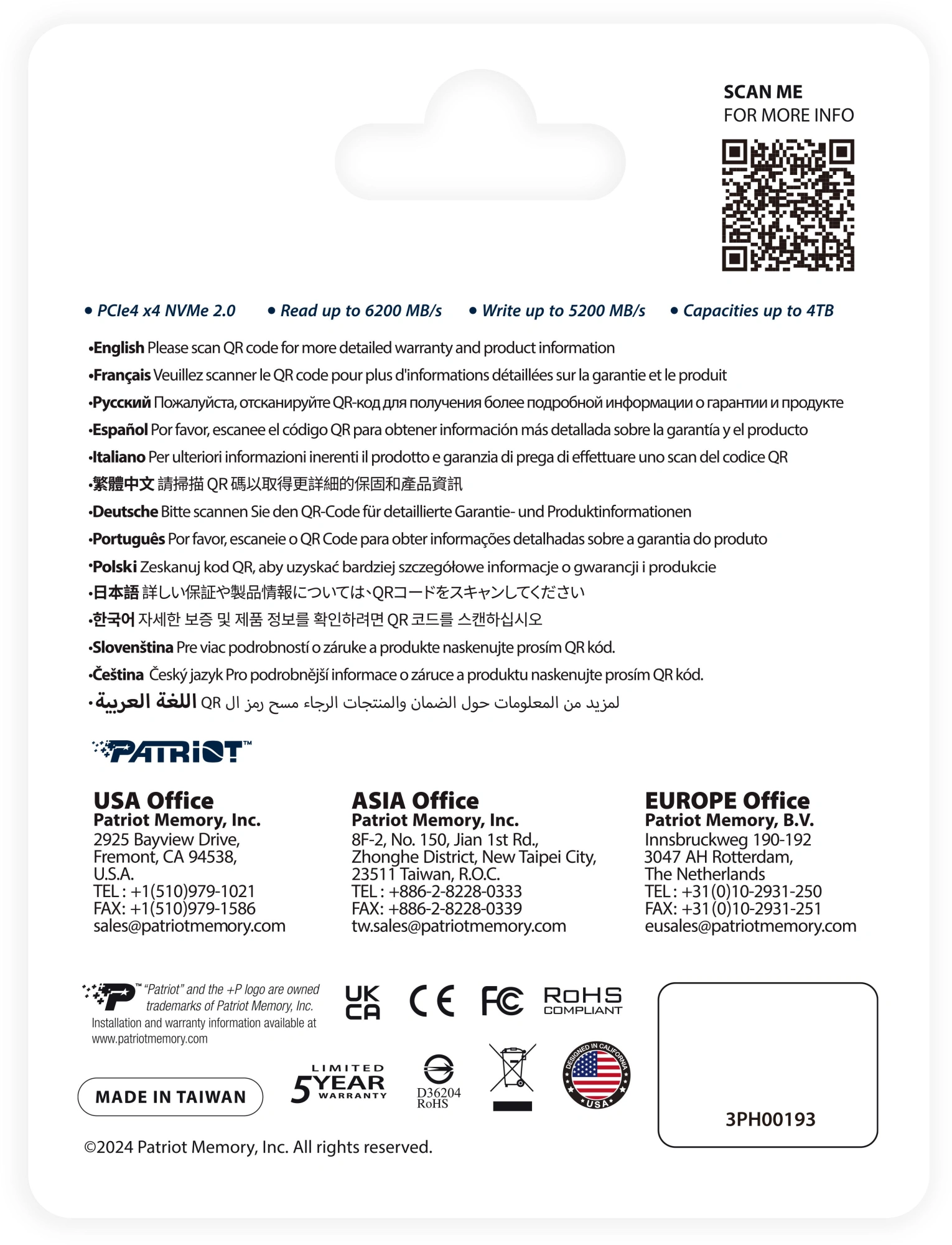 Накопитель SSD Patriot PCIe 4.0 x4 1000GB P400VP1TBM28H P400 V4 M.2 2280