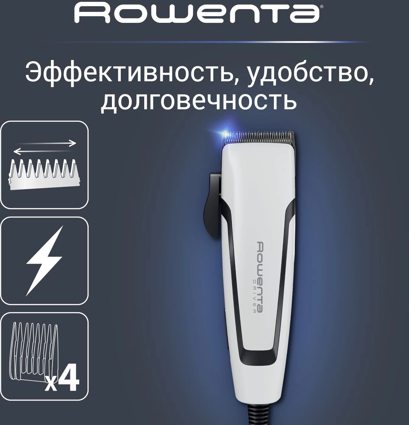 Машинка для стрижки Rowenta TN1601F1 белый/черный (насадок в компл:4шт)