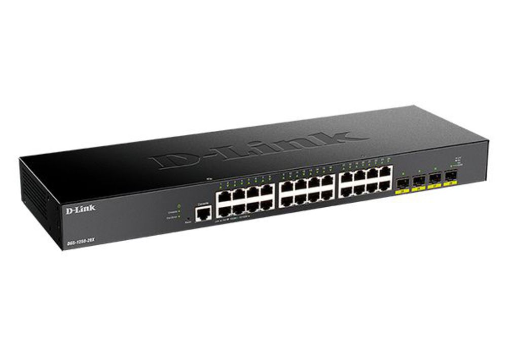 DGS-1250-28X/A1A  Настраиваемый L2 коммутатор c 24 портами 10/100/1000Base-T и 4 портами 10GBase-X SFP+