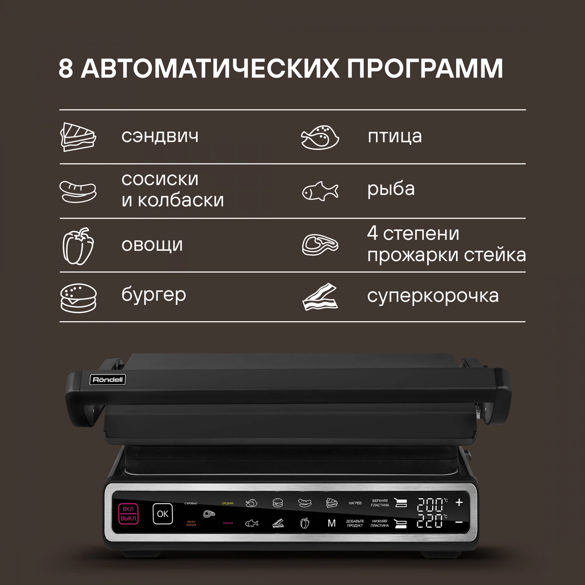 Электрогриль Rondell RDE-1701 2000Вт черный