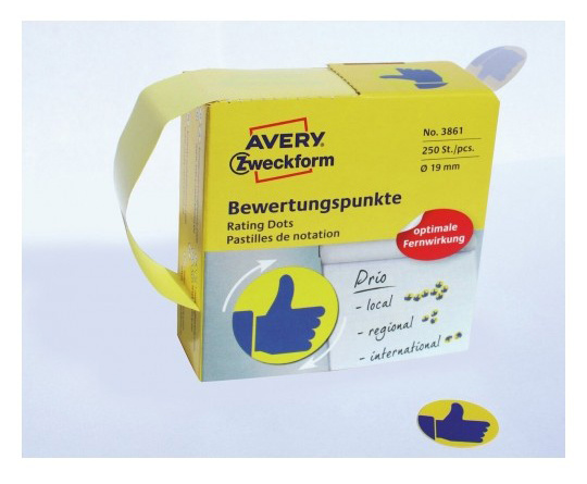 Этикетки Avery Zweckform 3861 250шт на листе диаметр 19мм/70г/м2/желтый самоклей. универсальная