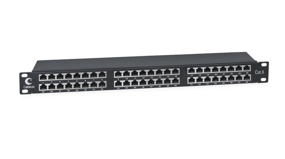 Cabeus PLHD-48-Cat.6-SH-Dual IDC-1U - Патч-панель высокой плотности 19", 1U, 48 портов RJ-45, категория 6, полностью экранированная, Dual IDC