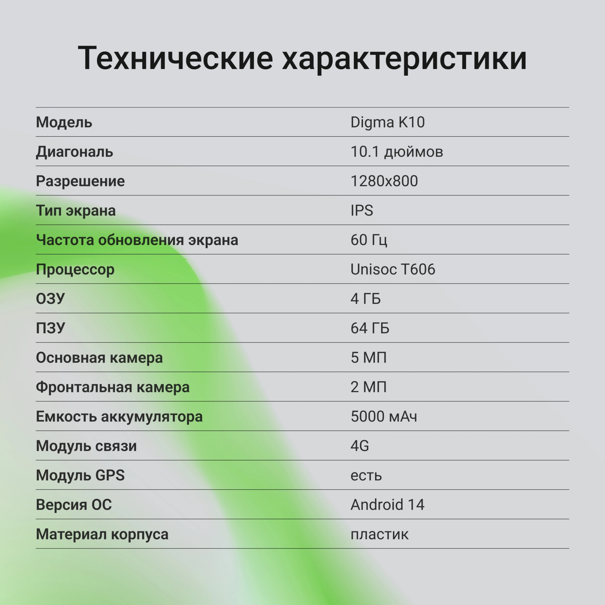 Планшет Digma K10 T606 (1.6) 8C RAM4Gb ROM64Gb 10.1" IPS 1280x800 4G Android 14 серый 5Mpix 2Mpix BT WiFi microSD 1Tb 5000mAh 225hrs