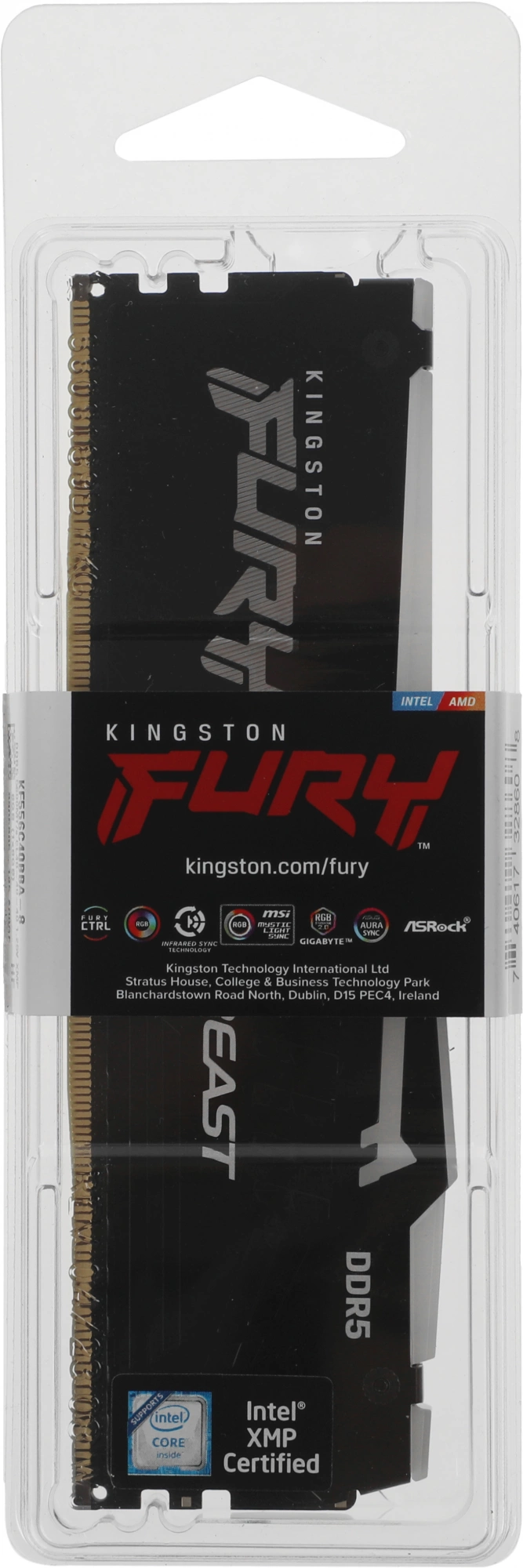 Память DDR5 8GB 5600MHz Kingston KF556C40BBA-8 Fury Beast RGB RTL Gaming PC5-44800 CL40 DIMM 288-pin 1.25В single rank с радиатором Ret