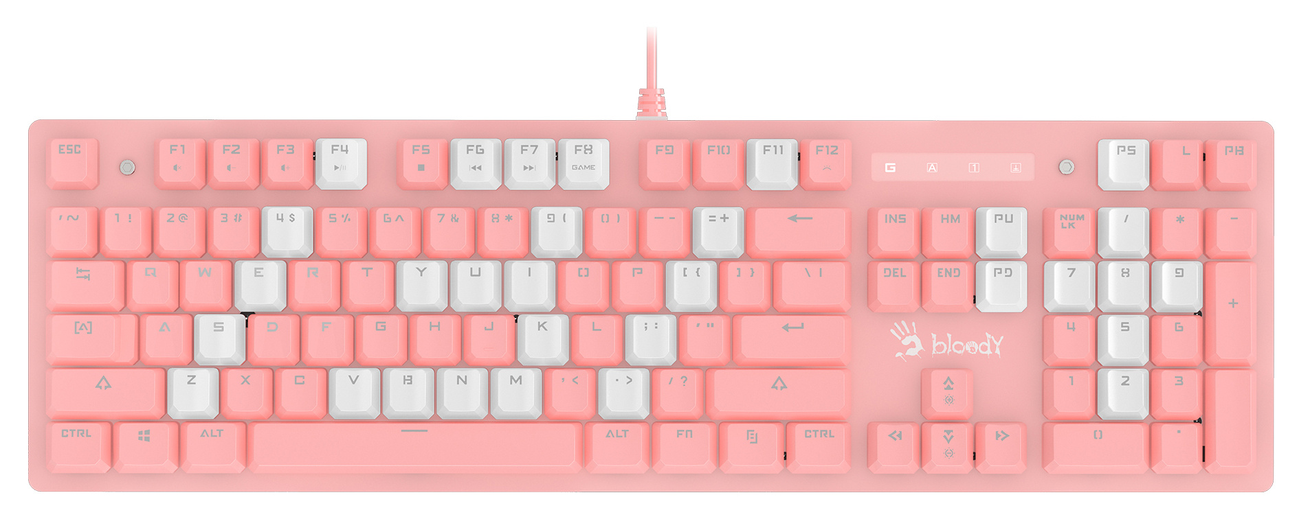 Клавиатура A4Tech B800 Dual Color механическая белый/белый USB for gamer LED (B800 PINK) кабель 1.8м