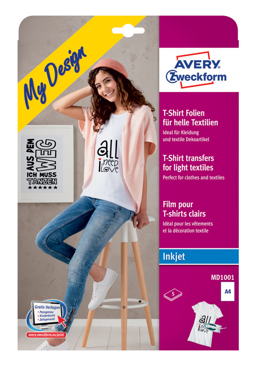 Термотрансфер Avery Zweckform MD1001 A4/5л./белый матовое для струйной печати