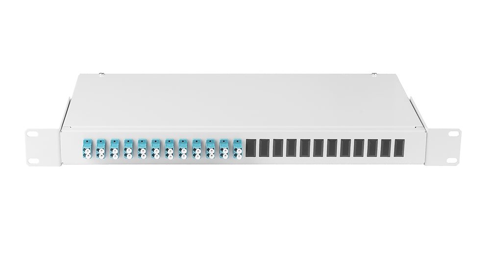 NMF-RP24LCUS2-WS-ES-1U-GY - Оптический кросс 19", 1U, укомплектованный на 24 портов LC/UPC (12 двойных LC/UPC адаптеров)