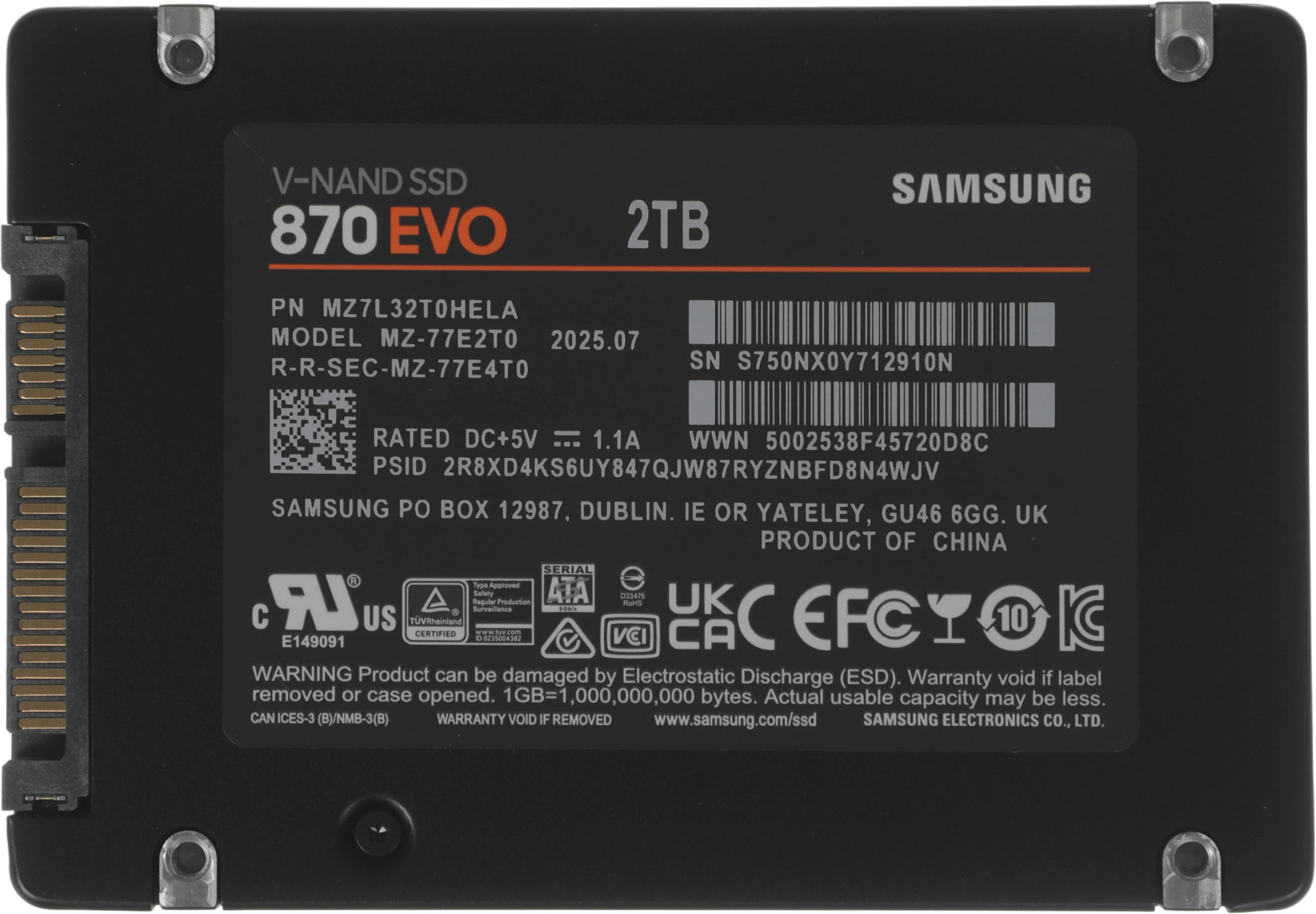 Накопитель SSD Samsung SATA-III 2TB MZ-77E2T0BW 870 EVO 2.5"