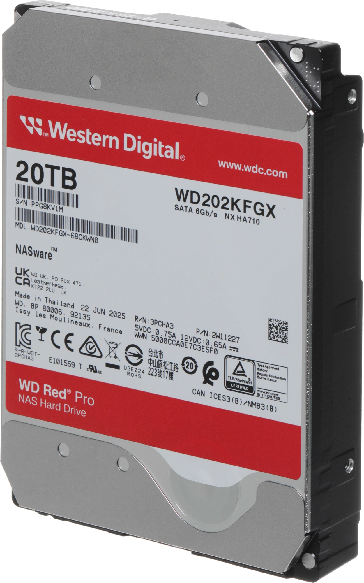 Жесткий диск WD SATA-III 20TB WD202KFGX NAS Red Pro (7200rpm) 512Mb 3.5"