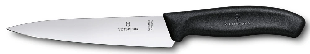 Нож кухонный Victorinox Swiss Classic Chef (6.8003.15B) стальной разделочный лезв.150мм прямая заточка черный европодвес