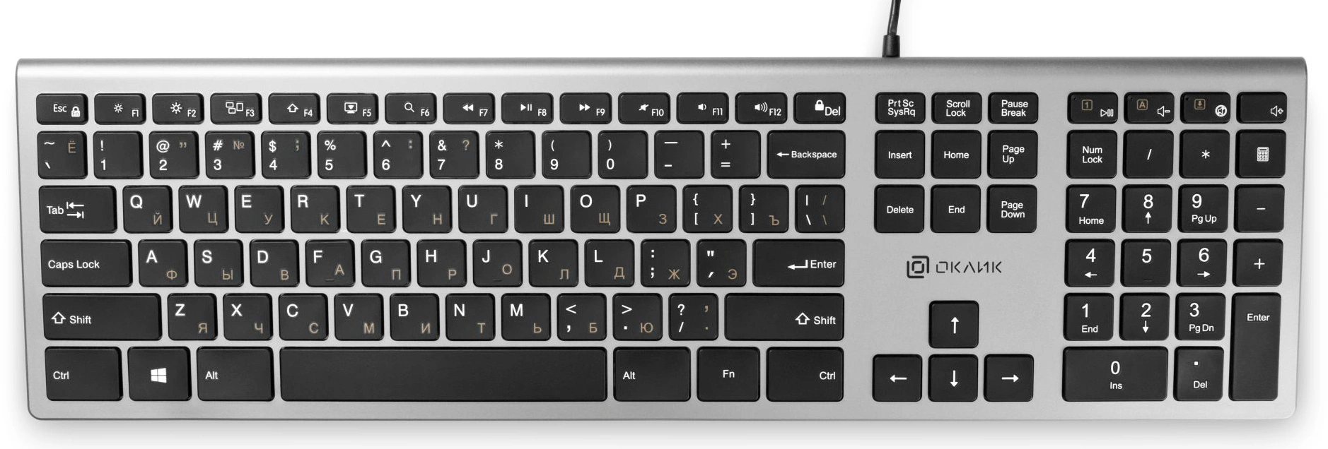 Клавиатура Оклик 890S серый/черный USB slim Multimedia (1784239)