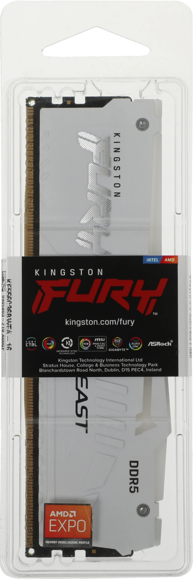 Память DDR5 16GB 5600MHz Kingston KF556C36BWEA-16 Fury Beast Expo RGB RTL Gaming PC5-44800 CL36 DIMM 288-pin 1.25В kit single rank с радиатором Ret