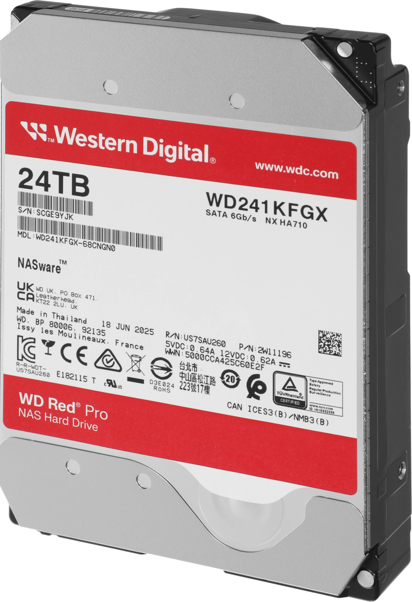 Жесткий диск WD SATA-III 24TB WD241KFGX NAS Red Pro (7200rpm) 512Mb 3.5"