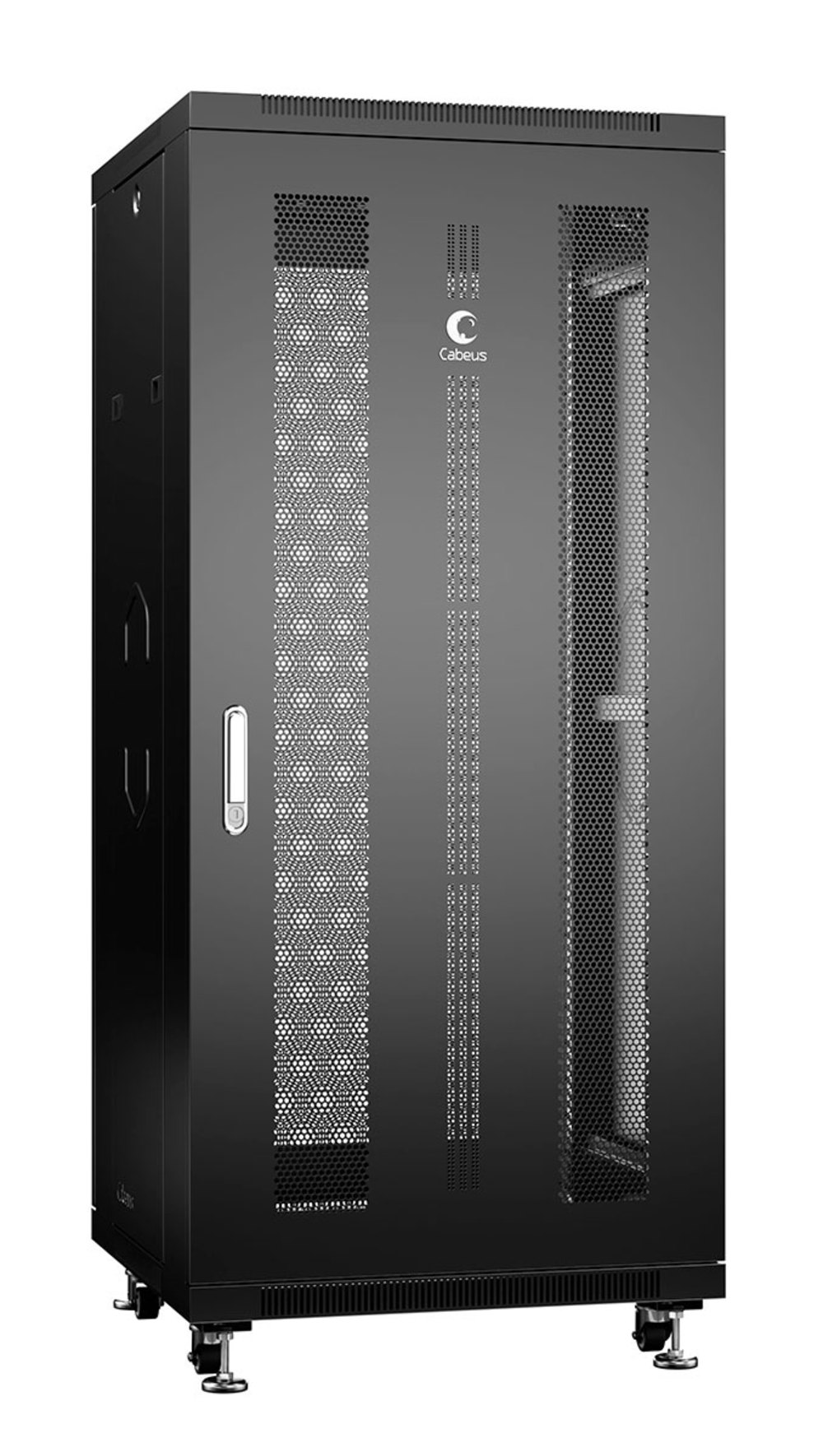 Cabeus ND-05C-27U60/100-BK Шкаф монтажный телекоммуникационный 19" напольный для распределительного и серверного оборудования 27U 600x1000x1388mm (ШхГхВ) передняя и задняя перфорированные двери, ручка с замком, цвет черный (RAL 9004)