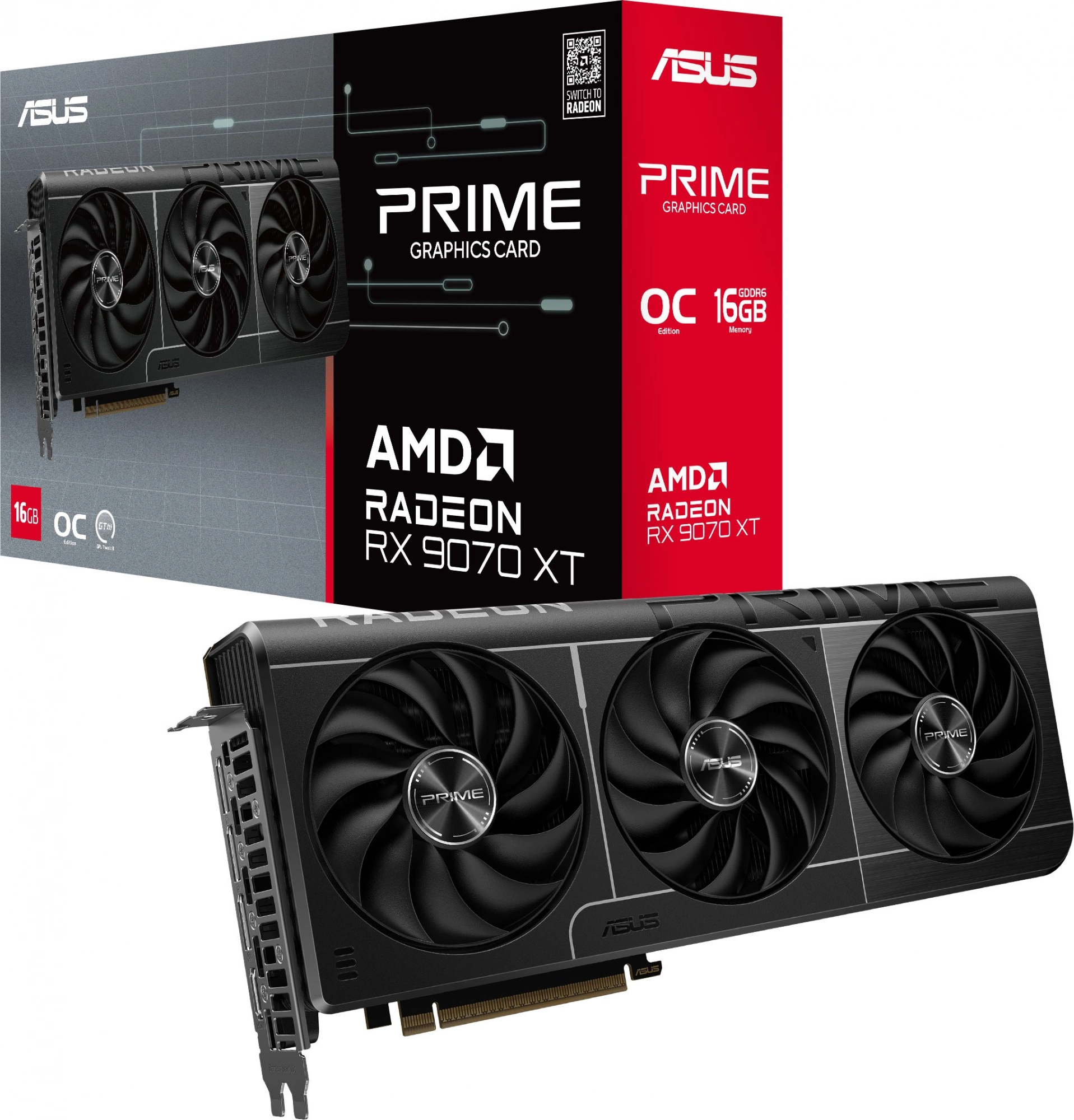 Видеокарта Asus PCI-E 5.0 PRIME-RX9070XT-O16G AMD Radeon RX 9070XT 16Gb 256bit GDDR6 2460/20000 HDMIx1 DPx3 HDCP Ret