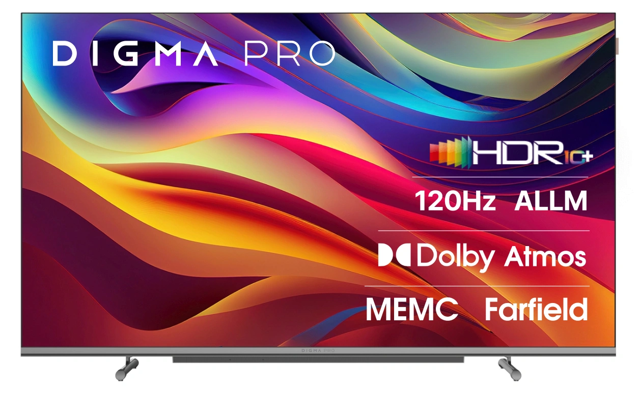 Телевизор QLED Digma Pro 55" QLED 55L Google TV Frameless черный/серебристый 4K Ultra HD 120Hz HSR DVB-T DVB-T2 DVB-C DVB-S DVB-S2 USB WiFi Smart TV