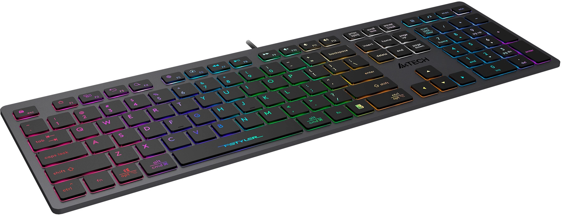 Клавиатура A4Tech FX60H серый USB slim LED (FX60H GREY/NEON) кабель 1.5м