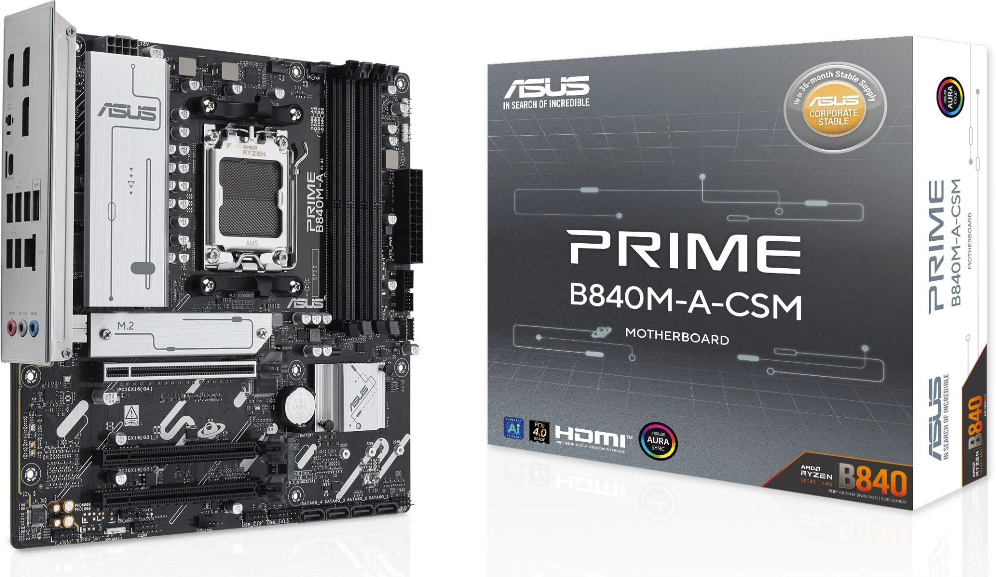 Материнская плата Asus PRIME B840M-A-CSM Socket AM5 AMD B840 4xDDR5 mATX AC`97 8ch(7.1) 2.5Gg RAID+VGA+HDMI+DP